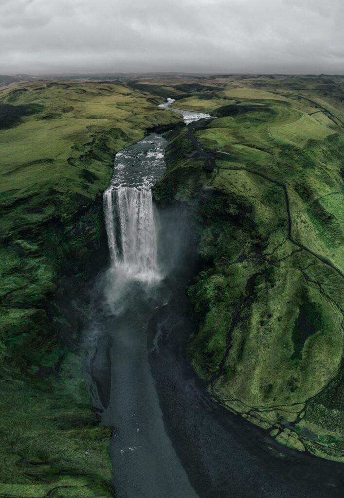 skogafoss waterfall from aerial view e1622969452811