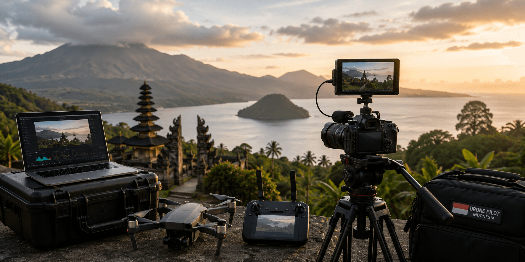 Professional drone setup used for filming in Indonesia.