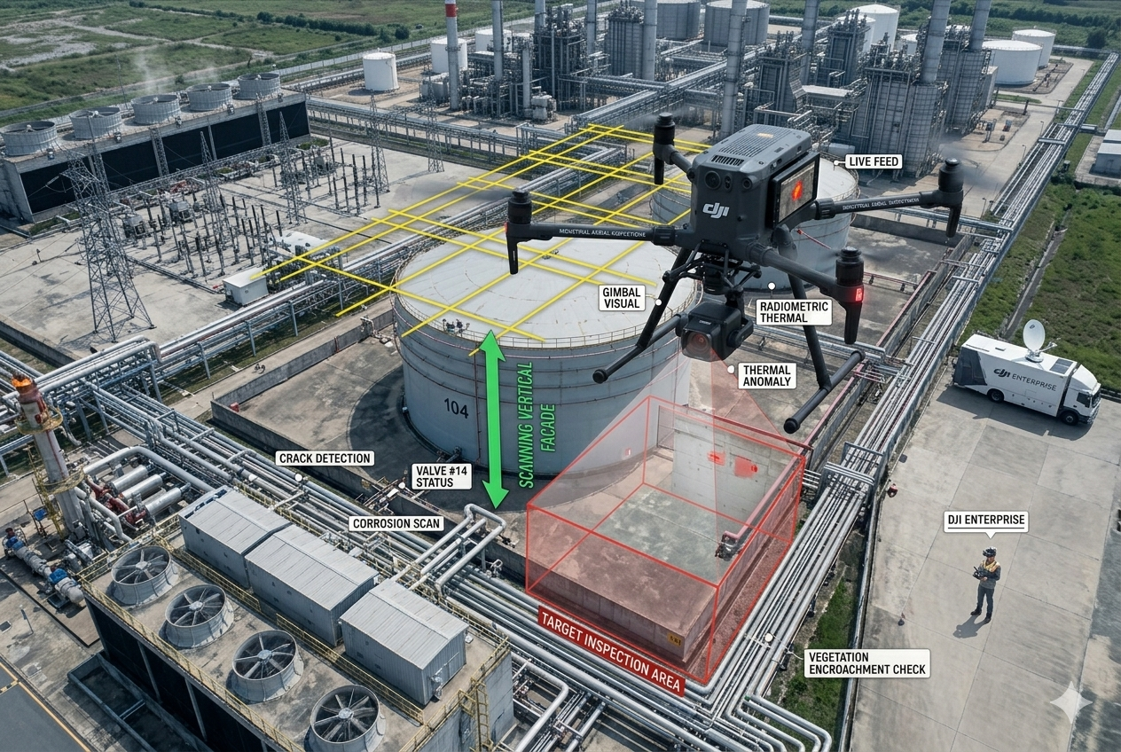 "Professional drone pilot conducting an industrial aerial inspection and site progress mapping for construction projects in Bali."